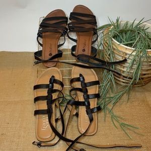 2 pairs of black sandals